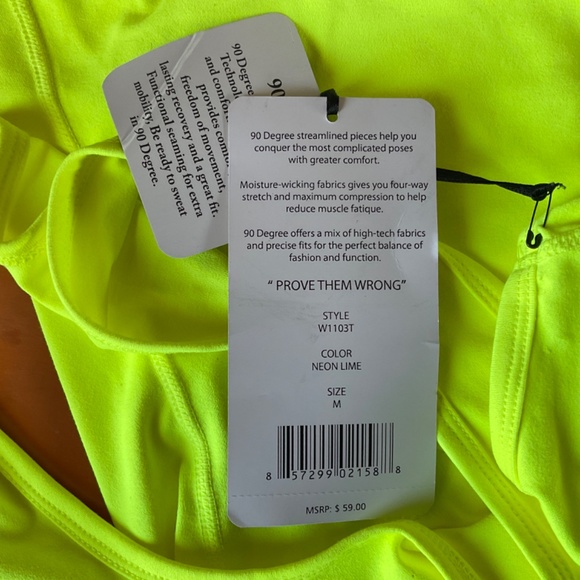 90 Degree by Reflex Racer-Back Sleeveless Workout Top Fluorescent Yellow Size M - Picture 9 of 11